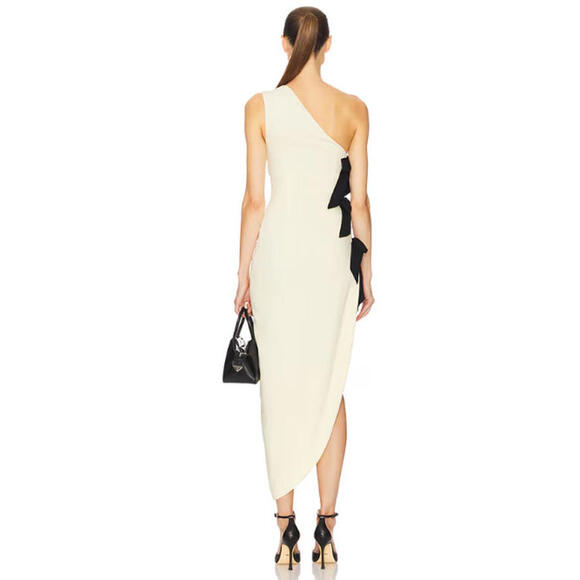 Helsa The Seline Dress butter yellow asymmetrical open-sided bow-tie XS NWT $369 - Picture 5 of 14